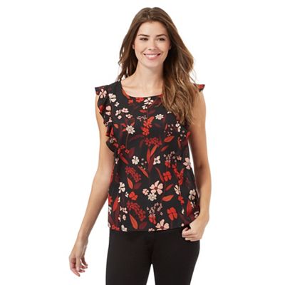 The Collection Black sleeveless floral ruffle top